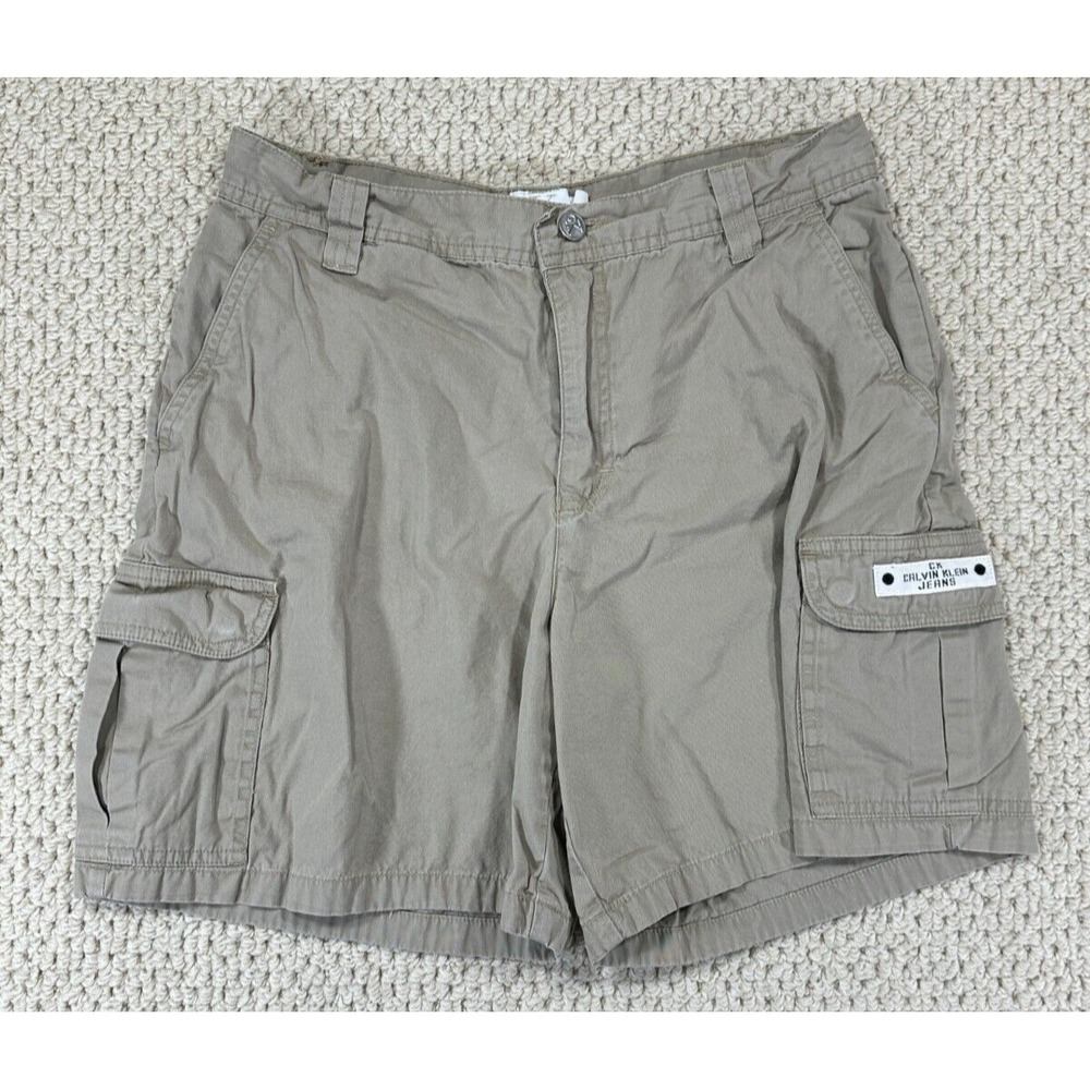 Vintage Calvin Klein Cargo Shorts Women Size 10 Khaki High Rise Cotton Canvas